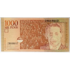 COLUMBIA 2006 . ONE THOUSAND 1,000  PESOS BANKNOTE . ERROR . SHORTAGE OF INK